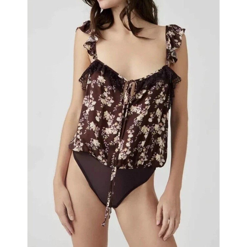 Intimately Free People XL Bodysuit Take It Away Brown Floral Lace Cottagecore - Picture 11 of 11